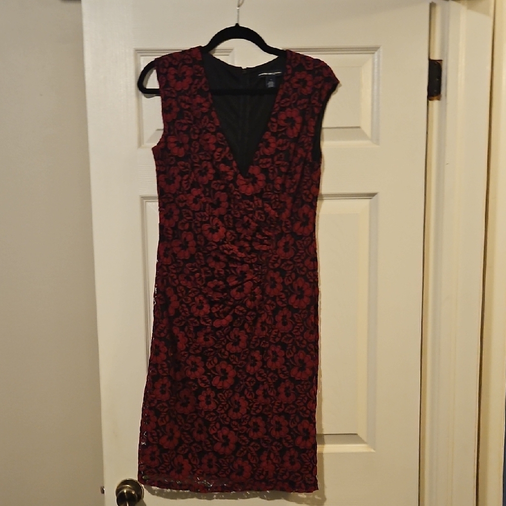 American Living Red and Black Sheath Midi Dress